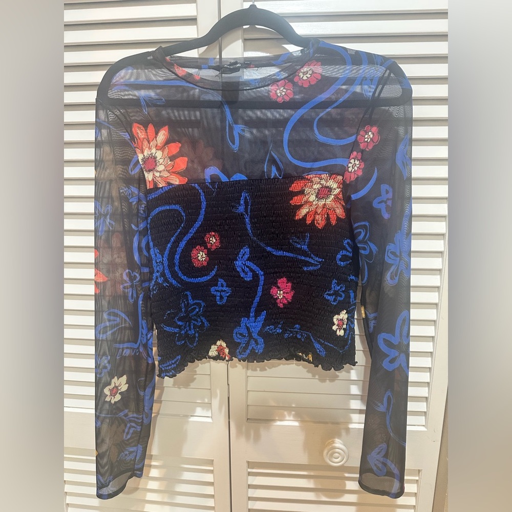 Floral Mesh Long Sleeve Top